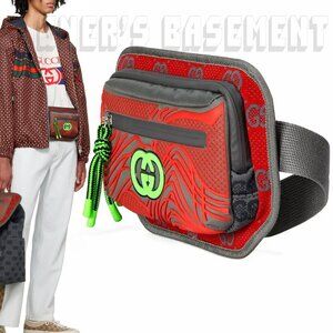 GUCCI gray red green GG nylon/rubber zip Crossbody 100 Waist Fanny belt BUM bag